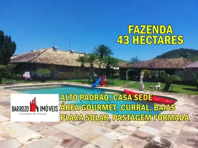 Barrozo Imóveis - Fazenda de luxo a venda com 9 alq (43 ha) com curral baias, pastagem, na