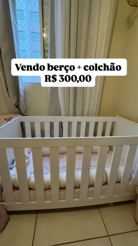 Berço que vira mini cama + colchão 