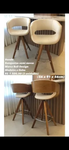 Banquetas madeira e linho