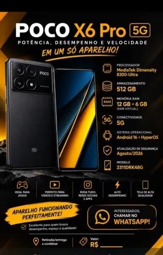 Celular POCO X6 PRO 5G. 512giga de memória