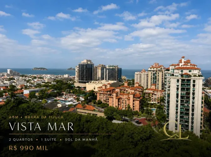 ABM  Via Barra  andar alto  sol da manhã  vista mar  2 quartos