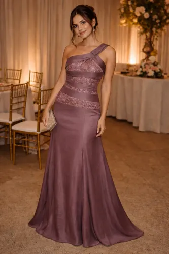 Vestido de Festa Longo com Brilho - Um Ombro Só