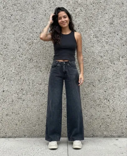 Calça Wide Leg Preta Estonada