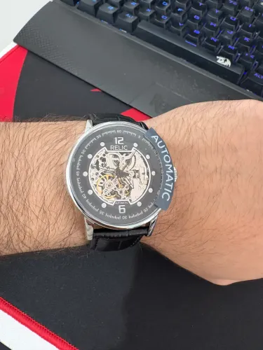 Relic Relógio masculino automático da Fossil com movimento mecânico, Damon prata/preto