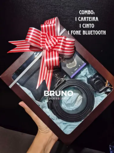Kit dia dos pais cinto+carteira+fone Bluetooth