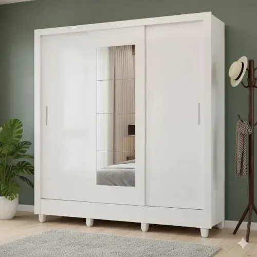 Guarda-roupa Clara com 4 gavetas e 3 portas de correr,