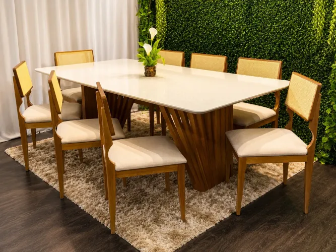 CONJUNTO MESA DE JANTAR COM 8 CADEIRAS - MEDIDAS 220x110