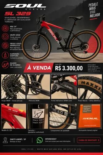 Soul SL 329 Aro 29 SRAM - Tam. L - Freio Hidráulico - R$ 3.300