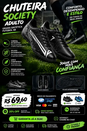 Chuteira Society Adulto Grama Sintética Futebol Sb 7 Promo