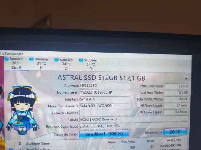 SSD 512GB 100% saúde