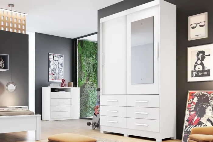 ROUPEIRO SOLTEIRO/2 PORTAS E 6 GAVETAS