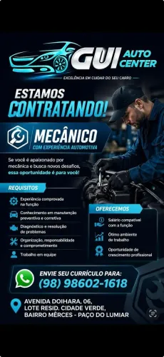 PRECISAMOS DE MECANICO - AREA PAÇO DO LUMIAR - BAIRRO CIDADE VERDE