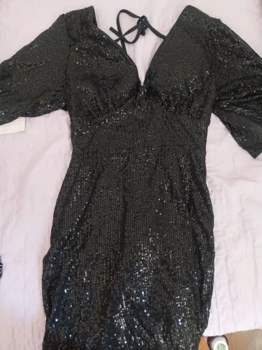 Vestido de festa preto de brilho/paete