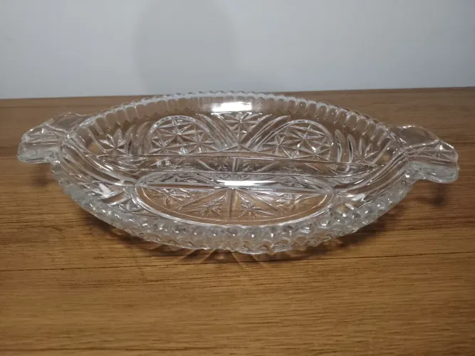 Antiga petisqueira Vidro moldado 2 divisórias 26cm