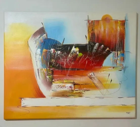 Quadro Abstrato Óleo sobre Tela 130x90cm - Assinado Rosenio 2002