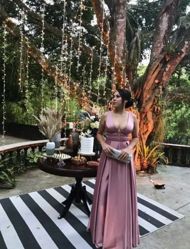 vestido longo rosê