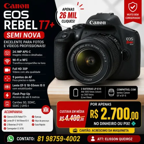 Câmera Canon EOS REBEL T7 + (Plus)