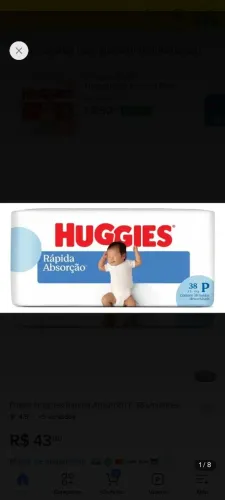 1 Fralda descartável Huggies P 38 unidades 