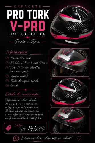 Vende - se capacete Pro Tork V-pro ROSA E PRETO