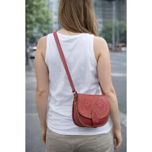 Bolsa Feminina Couro Legítimo Artesanal Feita à Mão Transversal