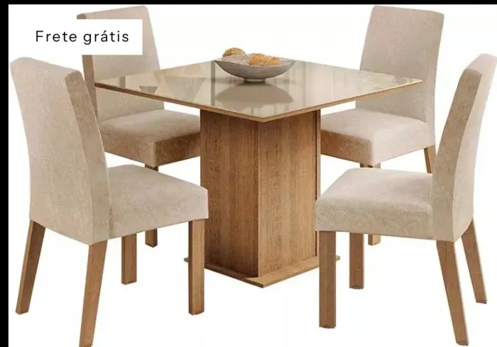Sala de Jantar Madesa Evelin Mesa Tampo de Vidro com 4 Cadeiras - Rustic/Crema/Imperial: