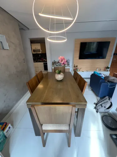 Mesa 6 cadeiras jantar de madeira 