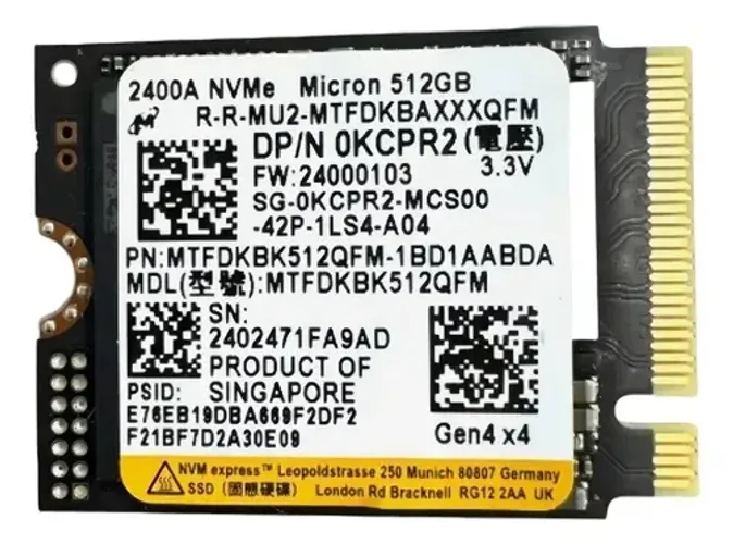 SSD 512GB M.2 2230 NVMe PCIe 4.0 Micron 2400A