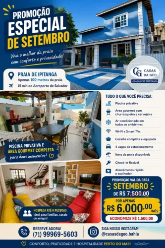 Casas da Geo Locação por Temporada- Casa 03 Quartos, com Piscina em Ipitanga
