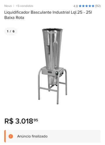Liquidificador Basculante Industrial Lql.25 - 25l Baixa Rota