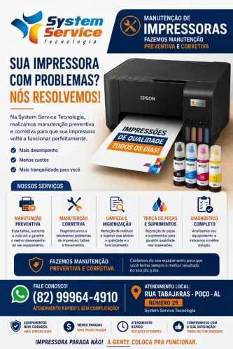 Suprimentos, Acessórios e Peças para Impressoras Manutenção preventiva e corretiva"