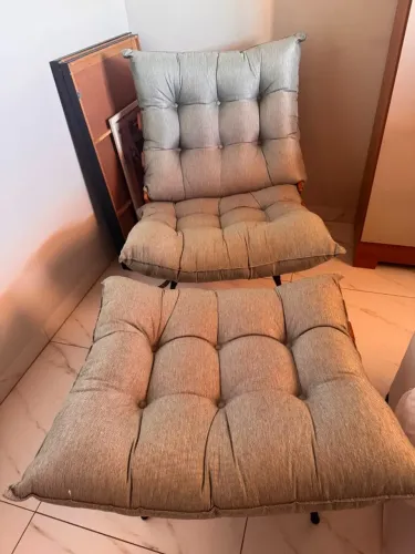 Poltrona E Puff Costela Para Sala De Estar 