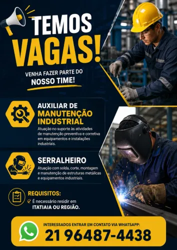 VAGAS DE EMPREGO - AUXILIAR DE MANUTENÇÃO - SERRALHEIRO