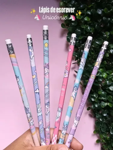 Kit com 6 lápis para escrever unicórnio