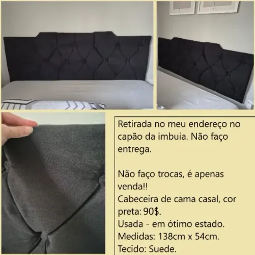 Cabeceira estofada casal preta, ótimo estado