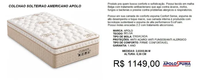 Colchão solteirão climate reposição suporta 200kg - a pronta entrega