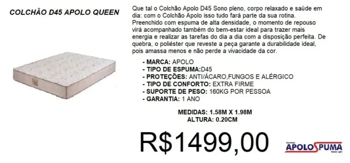 Colchão espuma d45 apolo - temos a pronta entrega