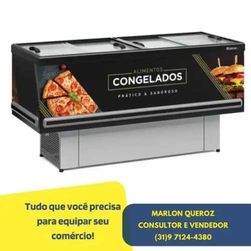 Ilha de Congelados Vidro Reto Gelopar Preta 2M