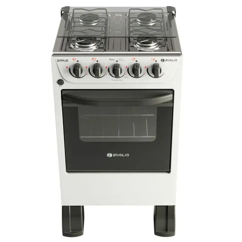 Fogão 4 Bocas Braslar New Sirius Branco Mesa em Inox Forno Easy Clean