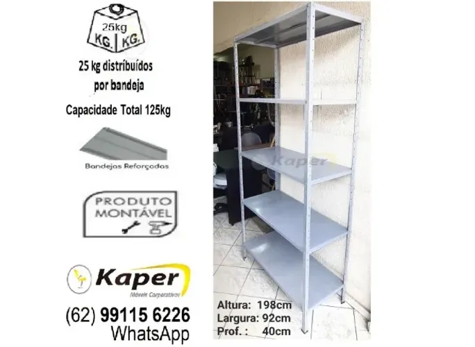 Prateleira de Aço P-40CM c/ reforço ( produto Novo ) -198cm x 92cm x 40cm - promoção