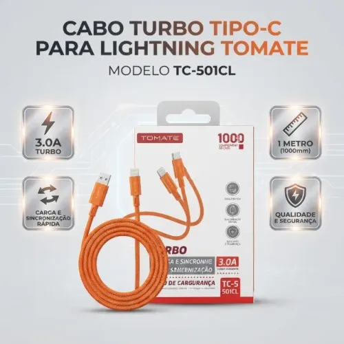 CABO TURBO TIPO-C PARA LIGHTNING TOMATE 3.0A (TC-501CL)