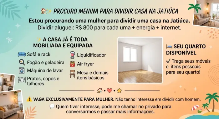 Procuro Menina para Dividir Casa na Jatiuca