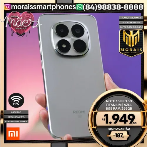 Redmi Note 15 Pró 5G - Cores - 256GB | 8GB RAM - GARANTIA 3 MESES | LACRADO 