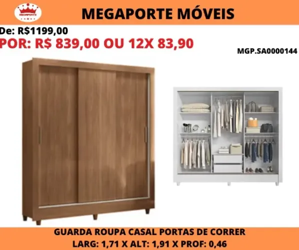 Guarda Roupa Casal Portas de Correr 1,71