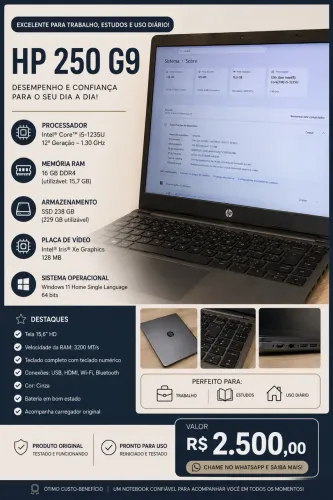 Notebook Hp 256gb 16ram core i5