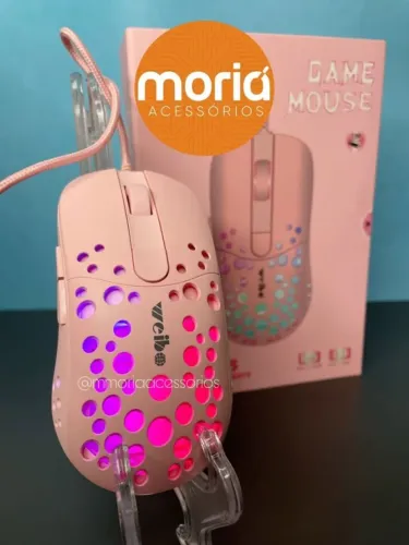 Mouse Gamer Led Rgb Óptico 3200 Dpi Ergonômico Rosa Wb905