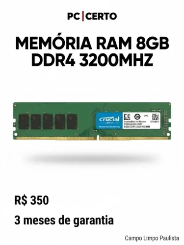 Memória Ram 8gb DDR4 3200mhz Crucial