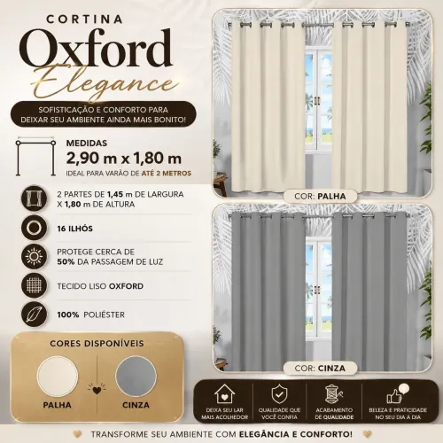 2 Cortinas Oxford 2,90 x 1,80