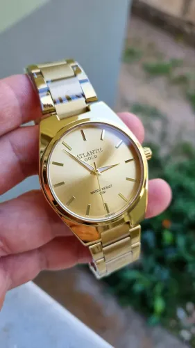 Relógio feminino dourado atlantis original prova dagua