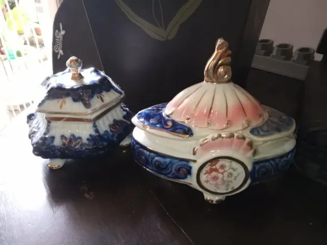 Par porta joias vintage porcelana