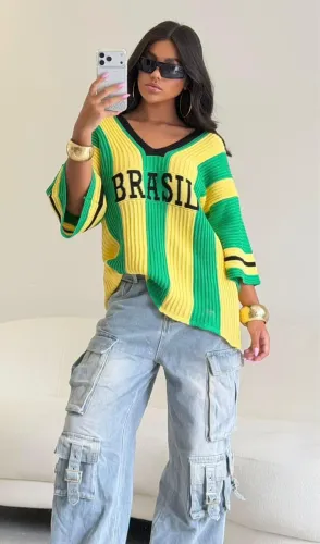 BLUSA DO BRASIL TRICÔ DECOTE V 